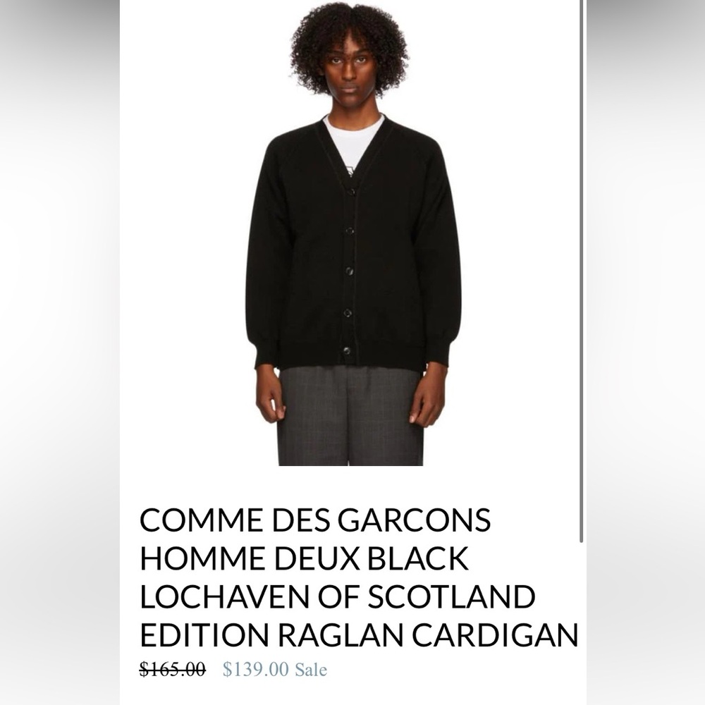 Comme des Garcons Homme Black Raglan Distressed Cardigan